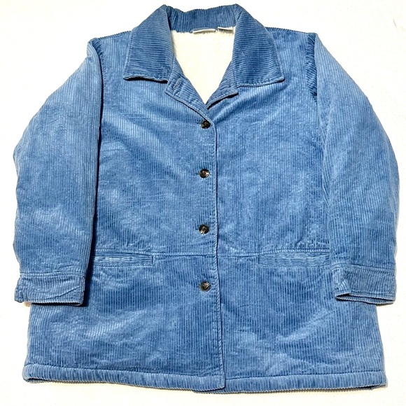 VTG 90s BLAIR SHERPA LINED THICK RIBBED CORDUROY BUTTON UP PERIWINKLE SHACKET XL - Picture 10 of 15